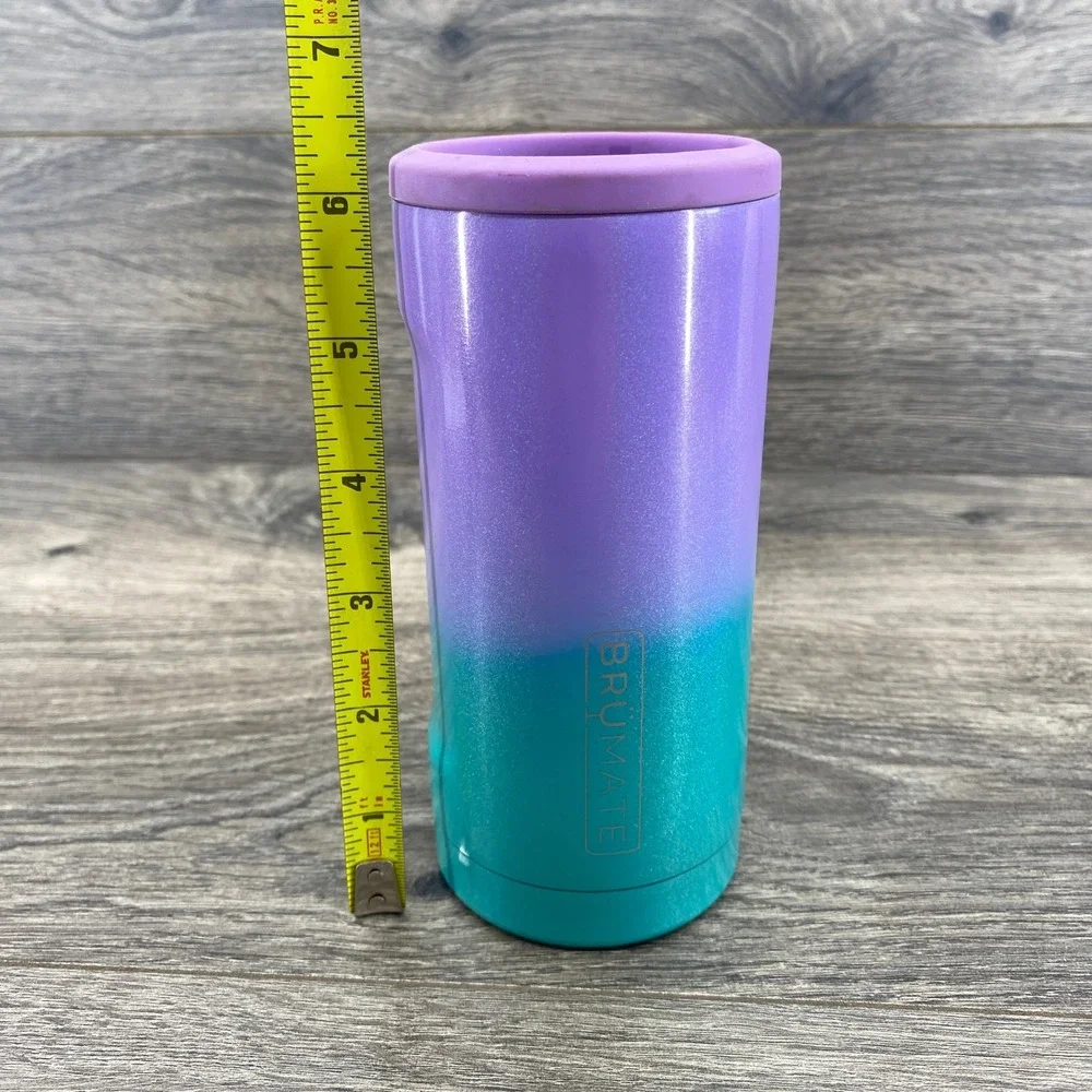 BruMate Hopsulator Slim Can Cooler 12oz Purple Teal Glitter Ombre Insulated